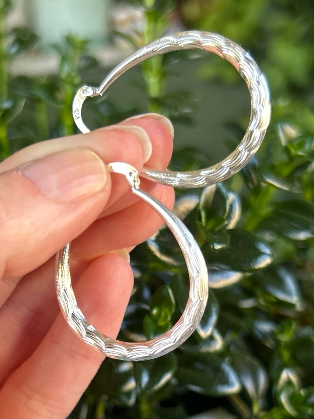 Sterling Silver Textured Hoop Earrings - Women Jewelry